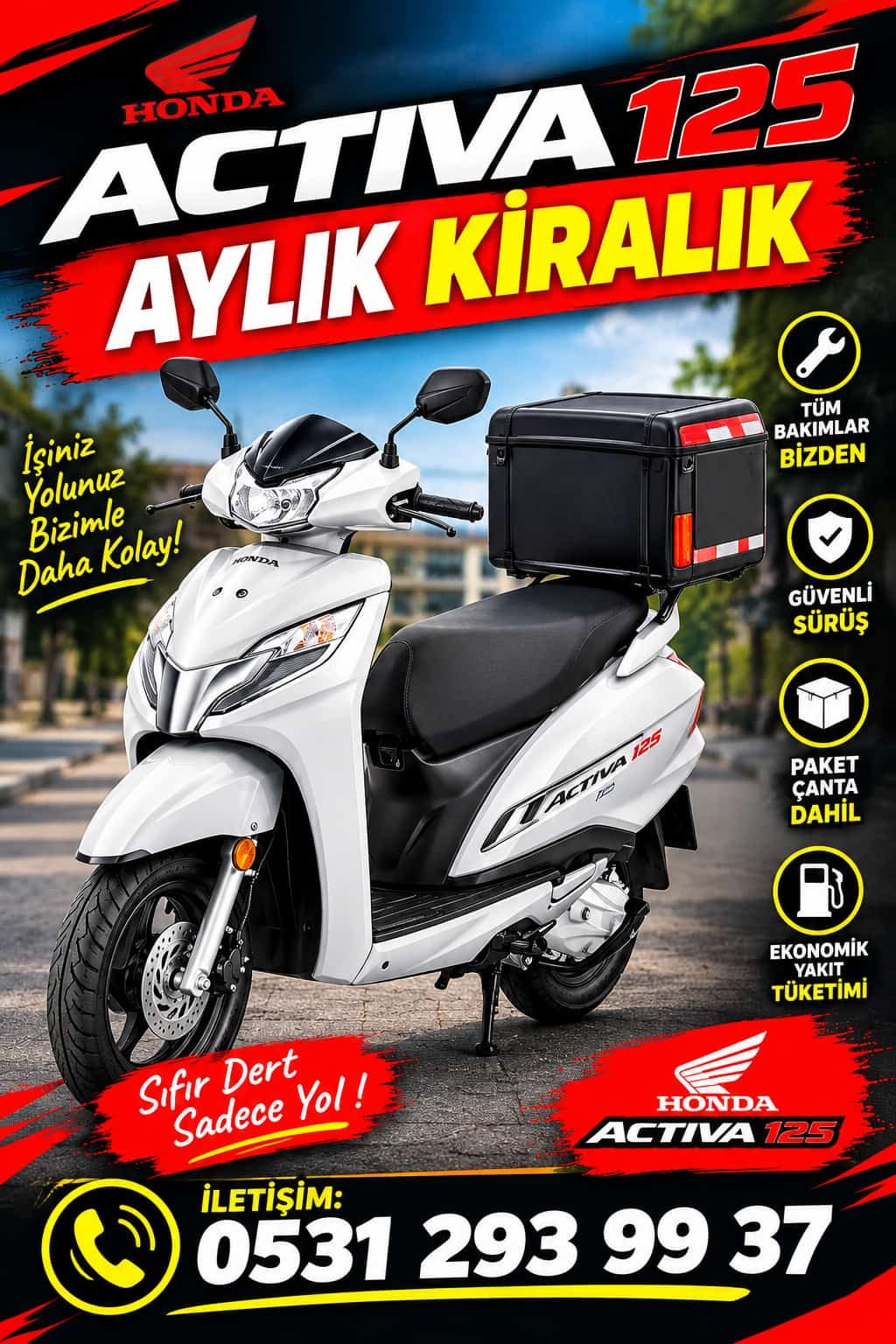 Aylık kiralık Honda Activa 125 afişi, paket çanta dahil